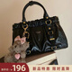 南風(fēng)Chio2nd黑皮大小姐托特包復古秋季褶皺手提包女款通勤單肩斜挎包 圖片色【拍下送小狗掛件】