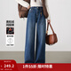 茵曼（INMAN）加絨加厚保暖直筒闊腿褲女2025冬季時(shí)尚百搭高腰顯瘦牛仔褲子 晴空中藍 72.0%棉 28
