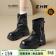 ZHR厚底短靴女冬加絨皮帶扣靴子美拉德褲管馬丁靴堆堆靴JF322A黑色37