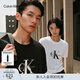 Calvin KleinJeans夏季男女情侶中性休閑通勤ck字母純色純棉寬松短袖T恤上衣