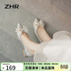 ZHR單鞋女優(yōu)雅法式粗跟女鞋水晶婚鞋蝴蝶結尖頭鞋子女 Y726 銀色 38