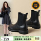 ZHR短靴女秋冬簡(jiǎn)約英倫風(fēng)切爾西靴女粗跟加絨女靴   EH19A 黑色 36 