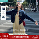 茵曼（INMAN）章若楠同款復古休閑短款牛仔外套2026春季長(cháng)袖上衣 深牛仔藍-18518171 M