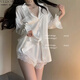 維多利亞的格調男友風(fēng)襯衫冰絲性感大碼睡衣純欲女蕾絲緞面假兩件睡裙家居服 白色冰絲襯衫+短褲【禮盒裝】 L 【建議120-150斤】