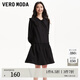 VEROMODA連衣裙季優(yōu)雅氣質(zhì)七分袖海軍領(lǐng)暗紋短裙女317C021 S59黑色 165/84A/M