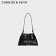 CHARLES&KEITH26夏季新品菱格鏈條單肩水桶包斜挎包CK2-10671894 Black黑色 M