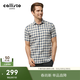 callisto卡利斯特商務(wù)休閑男裝正裝進(jìn)口全麻短袖襯衣三色格紋SNCSS056BL 藍色 43