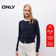ONLY2025秋季新款利落正肩撞色邊長(cháng)袖開(kāi)衫針織衫女|12533A023 E39深藍色 L