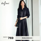 伊芙麗（eifini）伊芙麗抗皺TR色紡顯瘦展浪裙擺后腰牛筋舒適女裙2025秋裝新款 藏青 M