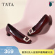 他她（TATA）通勤方扣高跟鞋女鞋黑色粗跟牛皮單鞋秋新款7YO02CQ4 酒紅 39
