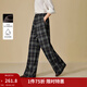 茵曼（INMAN）2025秋冬女裝新款復古慵懶風(fēng)銀狐絨格子大直筒褲顯瘦寬松長(cháng)褲 藍灰格-加絨款 S