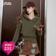 妖精的口袋安哥拉紅連帽衛衣女2025年春季新款短款設計感加絨上衣 神秘軍綠色 M