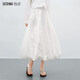 SERINA BLUE2026年春季新款氣質(zhì)花苞裙a字裙高腰白色半身裙女裙子 米白色 S