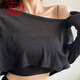 浪莎爵士jazz舞蹈服裝短款露臍一字領(lǐng)露肩高腰網(wǎng)紗T恤寬松上衣女夏季 黑色 均碼