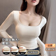 多情貓磨毛保暖內衣女外擴小胸顯大修身無(wú)痕內搭秋冬季長(cháng)袖低領(lǐng)打底上衣 米杏色【帶胸墊1cm+3cm+6cm】 M 【建議95-110斤】