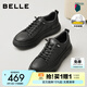 百麗男鞋時(shí)尚小黑白板鞋男士新款冬商場(chǎng)款套腳休閑鞋D3MA6DM5 黑色 39 (245mm)
