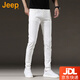 JEEP美國正品Jeep高端直筒牛仔褲男士春季新款韓版修身彈力小腳長(cháng)褲子 白色 長(cháng)褲 【官方正品】 33