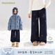 Mucmukn【新年雪夜】雪人亮銀印花一體絨牛仔褲保暖百搭女童冬季新款 藏青色 140 cm