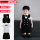 心楠男寶寶西裝套裝春秋季男童衣服拜年周歲禮服嬰幼兒結婚生日三件套 黑色西裝三件套【贈領(lǐng)帶＋胸花】短袖 80 碼