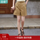茵曼（INMAN）闊腿五分褲女士夏季新款松緊顯瘦高腰直筒休閑新疆棉短褲 淺褐色 S