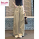 啄木鳥(niǎo)（TUCANO）卡其色闊腿褲女秋季寬松大碼胖mm氣質(zhì)百搭高腰顯瘦休閑直筒拖地褲 卡其色 XL 【建議115-130斤】