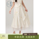 紫涵（ZIHAN）紫涵新中式不規則半身裙女夏季新款設計感盤(pán)扣網(wǎng)紗拼接a字裙 米金 S