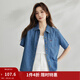 茵曼（INMAN）純棉時(shí)尚繡花牛仔襯衣女2024夏季舒適百搭復古寬松短袖襯衫 牛仔藍 S