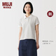MUJI 女式珠地網(wǎng)眼編織短袖POLO衫襯衫女款女裝26年夏季新品 BB2UUA6S 米白色條紋 L (165/88A)