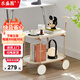 樂(lè )盛圖小推車(chē)置物架奶油風(fēng)沙發(fā)邊幾客廳可移動(dòng)茶幾小桌子米白色LN30