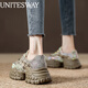 UNITESWAY老爹鞋女高級感厚底水鉆春季2026新款休閑網(wǎng)面松糕鞋老花布運動(dòng)鞋 咖啡色 38