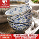 陶趣居 日本進(jìn)口小藍芽陶瓷米飯碗湯碗泡面碗復古碗日式家用餐具釉下彩 14.5*7.3cm 大號碗 5.7英寸