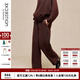 例外（EXCEPTION）輕奢國潮女裝春秋款綿羊毛混紡褲子抽繩設計口袋直筒長(cháng)褲女 深啡 L