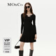 MO&Co.針織裙假兩件連衣裙天絲包芯紗解構露膚高腰黑色摩安珂 黑色 S 160