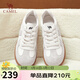 駱駝（CAMEL）德訓鞋女復古撞色皮革拼接厚底休閑板鞋 L25A787002 米白 37