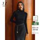 玖姿（JUZUI）商場(chǎng)同款女裝無(wú)縫一體羊毛疊穿打底衫女冬季 素黑 S