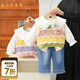 五小七童裝女童春秋季套裝新款嬰幼兒童毛衣襯衫女寶寶衣服三件套 綠色 80 尺碼7-11月cm