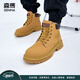 森馬（senma）男女同款馬丁靴秋冬加絨保暖情侶款靴子大黃靴增高厚底時(shí)裝靴短靴 咖喱黃(男款)四季款 42