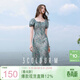三彩2025夏季新款法式連衣裙系帶泡泡袖收腰A字裙長(cháng)裙M