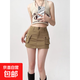 美式復古腰帶飾高腰大口袋工裝風(fēng)短褲A字大長(cháng)腿卡其色休閑褲熱褲 卡其色 L