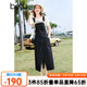 百圖betu女裝春夏新款背帶裙減齡設計感開(kāi)叉牛仔背帶裙女2403D10 深牛仔藍 M