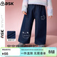 ASK JUNIOR26春兒童褲子中大童加絨牛仔褲女童不易褪色直筒長(cháng)褲 藍色 90