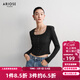 艾諾絲雅詩(shī)【商場(chǎng)同款】春秋新品休閑顯瘦方領(lǐng)針織衫長(cháng)袖上衣女40316170 黑色 M