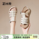 ZHR則則厚底涼鞋女夏時(shí)尚羅馬編織女鞋軟底魔術(shù)貼一字帶鞋子女ES62米色35