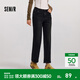 森馬（Semir）森柔牛仔|牛仔褲女抓毛長(cháng)褲女生冬季半松緊腰直筒褲美式休閑 牛仔水洗黑98201 M