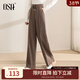 歐莎（OSA）高腰針織闊腿褲女秋冬季2021年新款寬松磨毛直筒休閑褲子 深咖色（S121D52012） XL