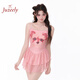 JUZEELY比基尼泳衣女新款溫泉遮肉顯瘦遮肚感保守吊帶連體裙式學(xué)生泳裝 粉色小狗 L