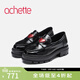 achette雅氏9Q11 漆皮百搭樂(lè )福鞋粗跟心形裝飾單鞋女 14/42-黑色/深紅色 35