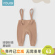 優(yōu)奇寶寶背帶褲兒童打底褲男女童嬰兒高腰褲護肚臍連背帶褲大PP舉重褲 咖色 80