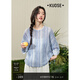 闊色（kuose）藍色條紋鏤空長(cháng)袖襯衫女2025春秋季新款漸變寬松休閑襯衣上衣 灰藍色 L