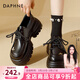 達芙妮厚底樂(lè )福鞋女2025新款春夏季小皮鞋女不累腳英倫風(fēng)松糕底單鞋子 黑色【翩翩蝴蝶】【跟高5cm】 37